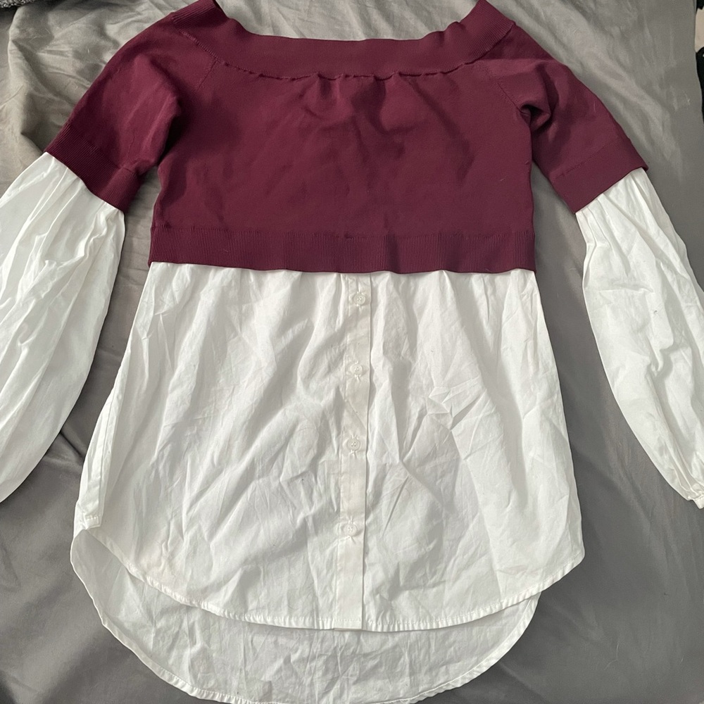 Trouvé - Maroon Top Combined with White Button down